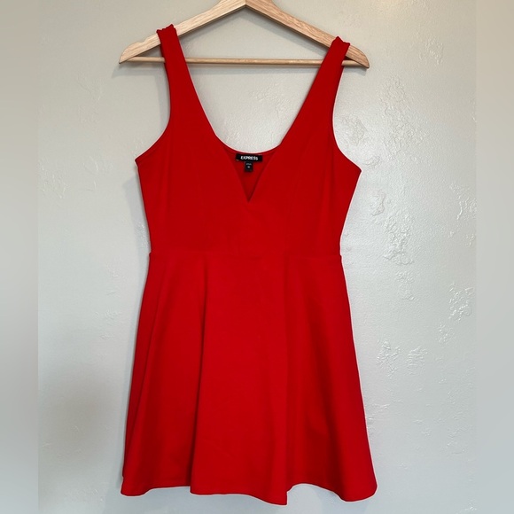 Express Red Skater Dress Built in Shorts Wired V Neck - Picture 2 of 15